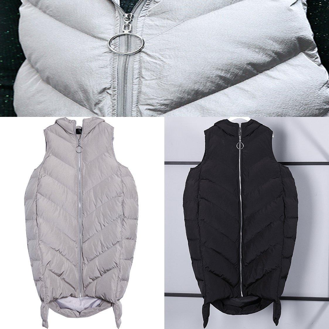  Luxury gray down jacket casual hooded zippered quilted coat women Sleeveless outwear -  - DYAVOR® 