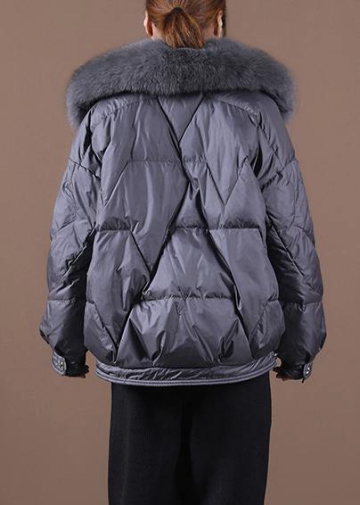  Luxury gray down jacket woman Loose fitting winter fur collar zippered hooded New Jackets -  - DYAVOR® 