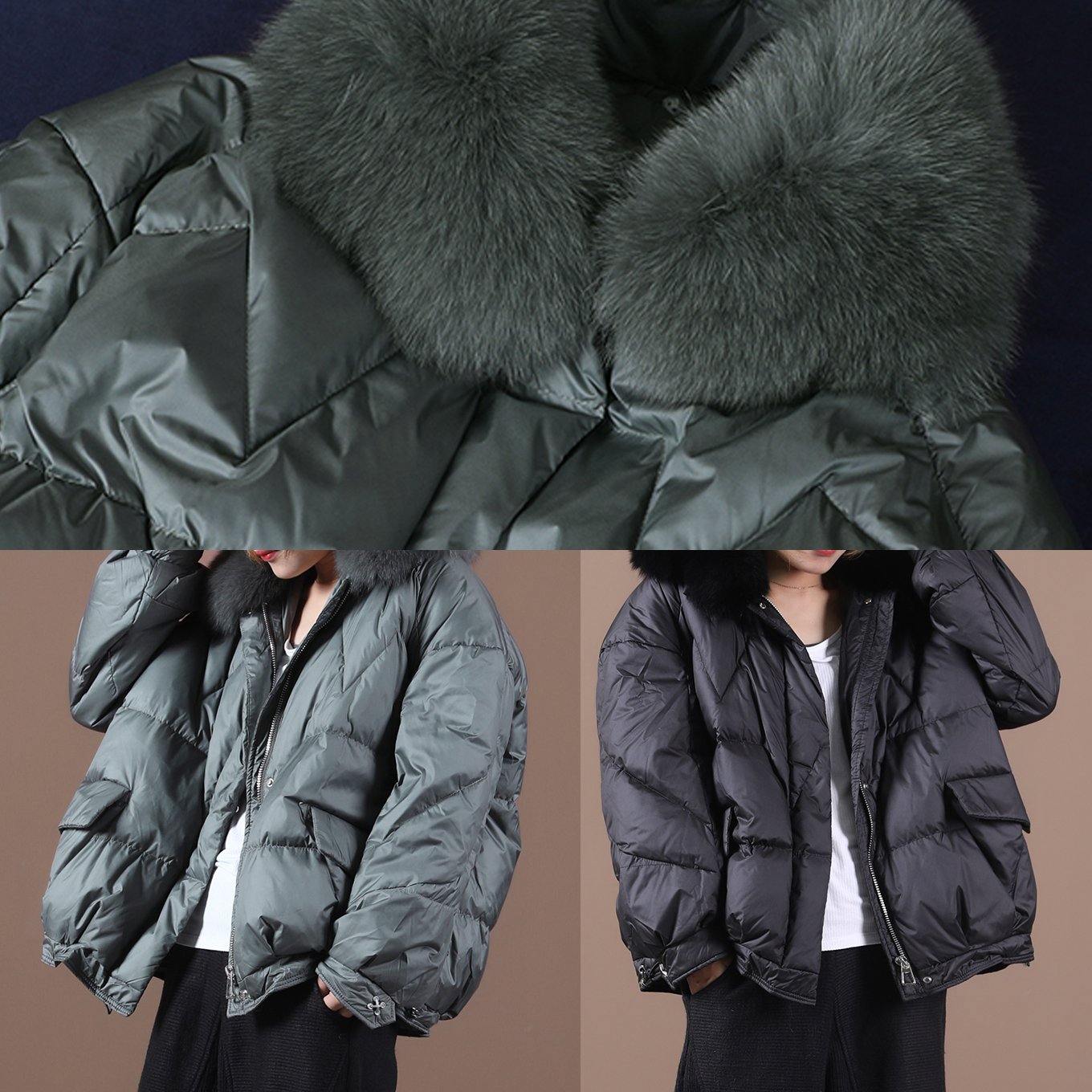 Luxury gray down jacket woman Loose fitting winter fur collar zippered hooded New Jackets -  - DYAVOR® 