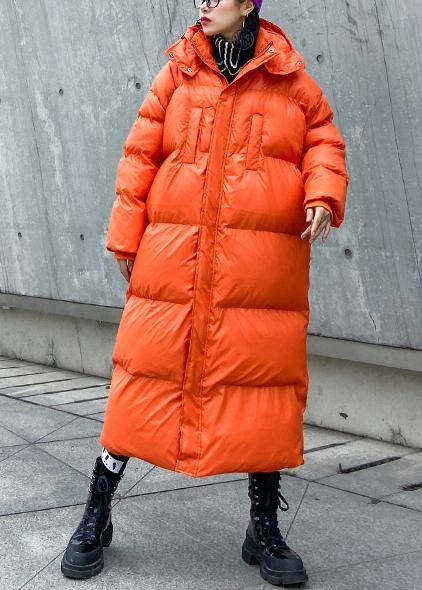  Luxury orange outwear oversized down jacket hooded zippered overcoat -  - DYAVOR® 