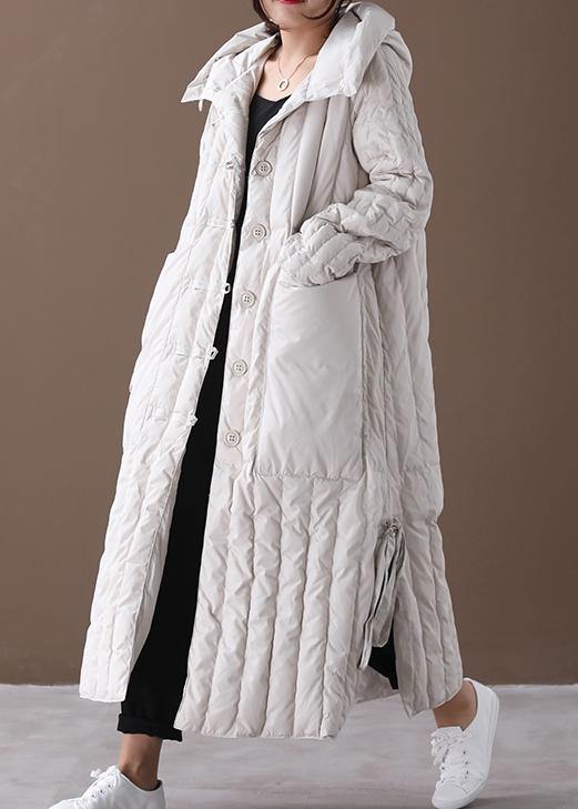  Free Shipping-luxury Plus Size Winter Overcoat Beige Hooded Large Pockets Coat -  - DYAVOR® 