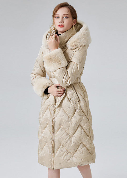  Modern Beige Hooded Rabbit Hair Collar Duck Down Down Coats Winter - Down Jackets - DYAVOR® 