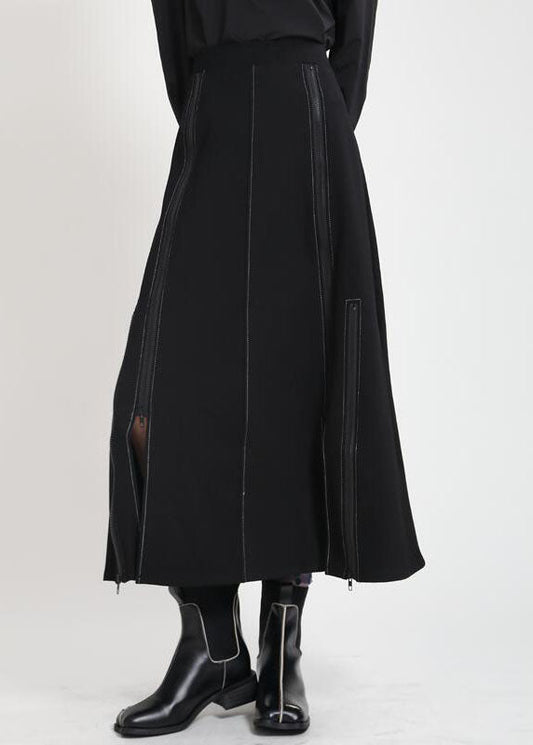  Modern Black High Waist zippered asymmetrical design Patchwork Fall Skirt - Skirts - DYAVOR® 