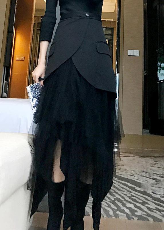  Modern Black Patchwork tulle Summer High Waist Skirt - Skirts - DYAVOR® 