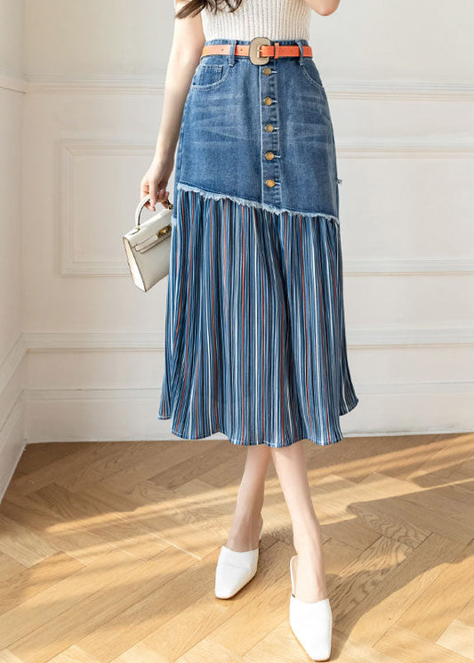  Modern Blue High Waist Sashes Asymmetrical Patchwork Cotton Denim Skirts Summer - Skirts - DYAVOR® 