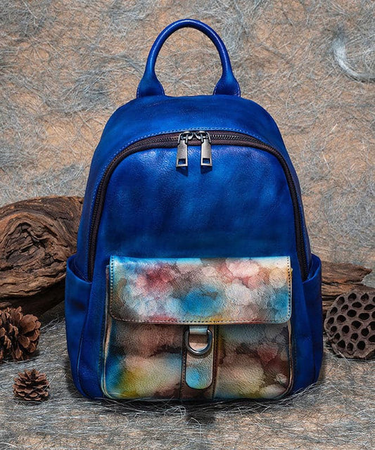  Modern Blue Print Paitings Calf Leather Backpack Bag - Backpack Bag - DYAVOR® 