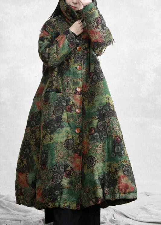  Modern Green High Neck Print Lengthen Fine Cotton Filled Coats Winter - Down Jackets - DYAVOR® 
