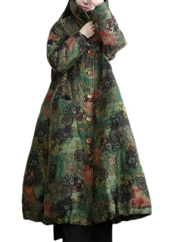  Modern Green High Neck Print Lengthen Fine Cotton Filled Coats Winter - Down Jackets - DYAVOR® 