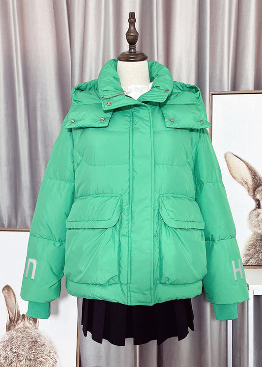  Modern Green Peter Pan Collar Zippered Button Remvable Hooded Duck Down Filled Down Coat Winter - Down Jackets - DYAVOR® 