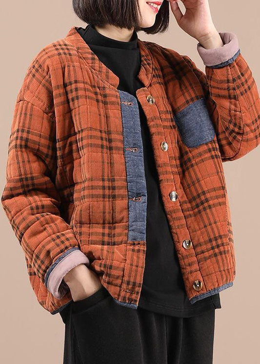  Modern Orange Plaid Fine Cotton Filled Parka Jacket Winter - Down Jackets - DYAVOR® 