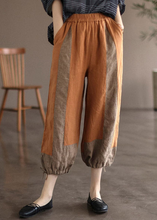  Modern Orange Pockets Patchwork Linen Lantern Pants Summer - Crop Pants - DYAVOR® 