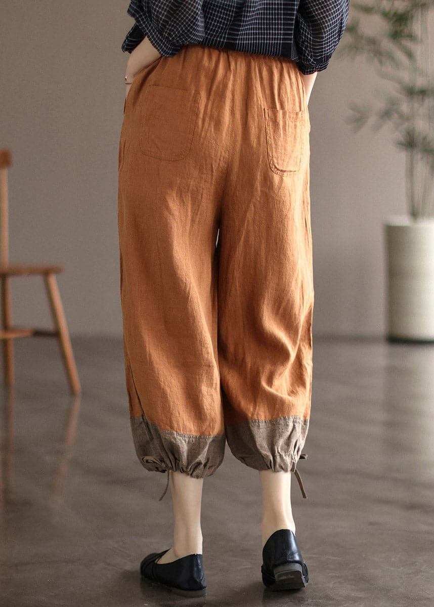  Modern Orange Pockets Patchwork Linen Lantern Pants Summer - Crop Pants - DYAVOR® 