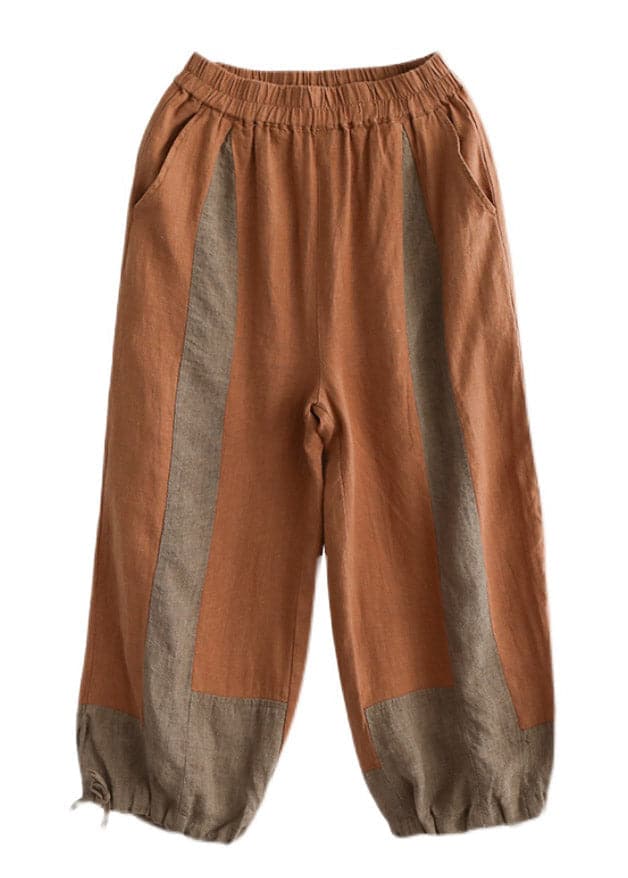  Modern Orange Pockets Patchwork Linen Lantern Pants Summer - Crop Pants - DYAVOR® 