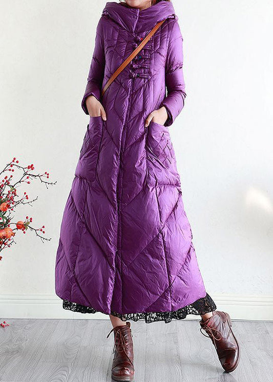  Modern Purple Hooded Oriental Button Lengthen Duck Down Puffer Coat Winter - Down Jackets - DYAVOR® 