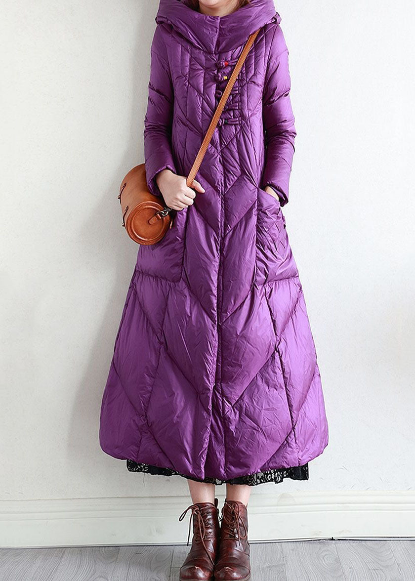  Modern Purple Hooded Oriental Button Lengthen Duck Down Puffer Coat Winter - Down Jackets - DYAVOR® 