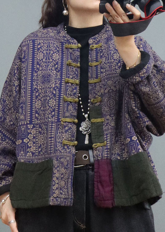  Modern Purple Print Button Fine Cotton Filled Winter Coats - Down Jackets - DYAVOR® 