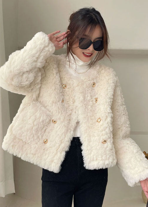  Modern White Button Faux Fur Puffers Jackets Winter thick - Down Jackets - DYAVOR® 