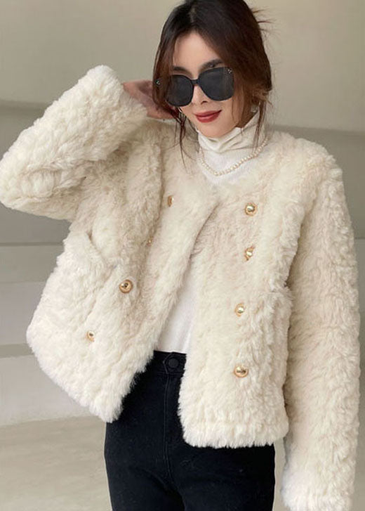  Modern White Button Faux Fur Puffers Jackets Winter thick - Down Jackets - DYAVOR® 