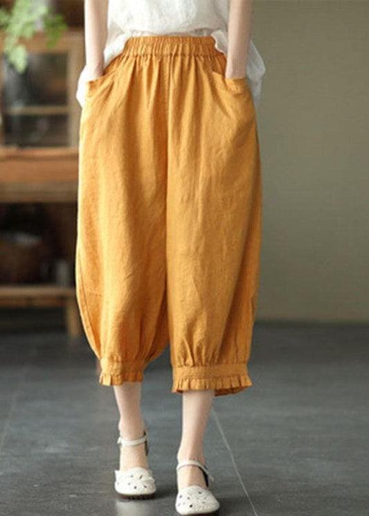  Modern Yellow Loose Ruffled Summer Casual Linen Pants - Pants - DYAVOR® 