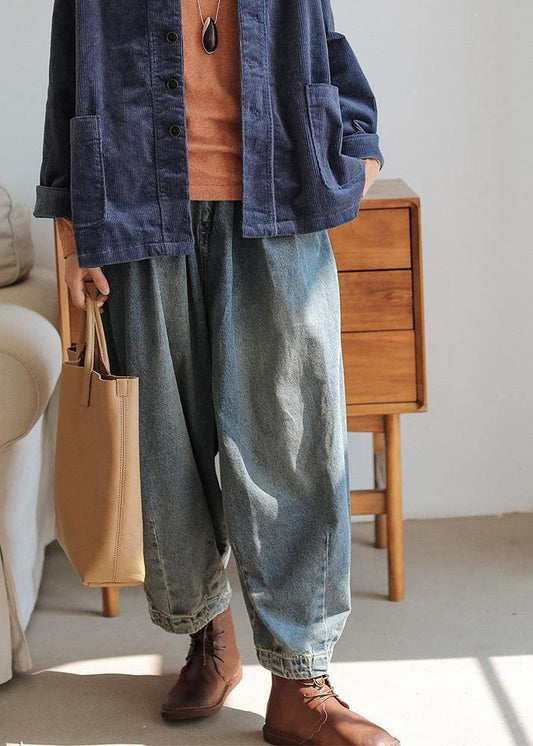  Modern denim blue pants oversize wide leg pants cotton Fabrics casual pants -  - DYAVOR® 