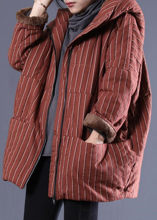  Mulberry Striped Fine Cotton Filled Jacket In Winter Zip Up Pockets Winter - Down Jackets - DYAVOR® 