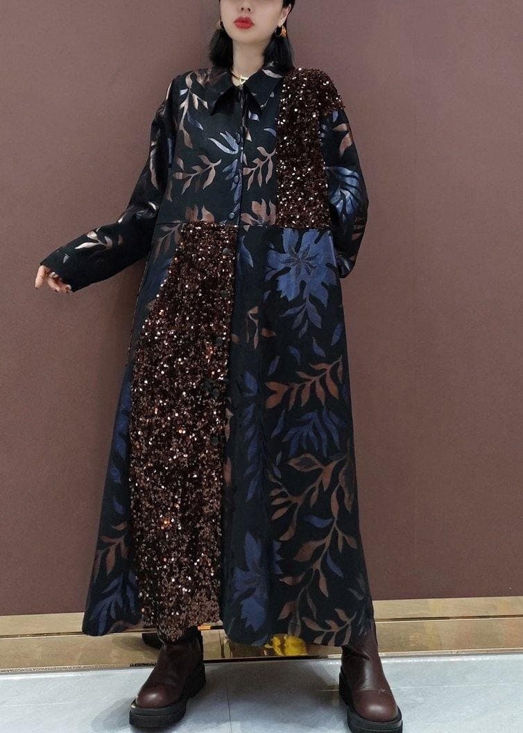 Natural Lapel Patchwork Spring Clothes Fashion Ideas Black Sequined Maxi Dress