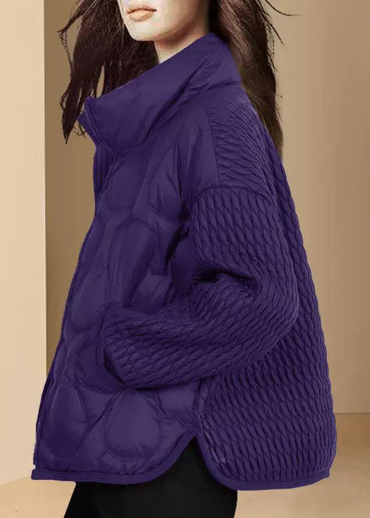  Natural Purple Stand Collar Oversized Fine Cotton Filled Witner Coat - Down Jackets - DYAVOR® 