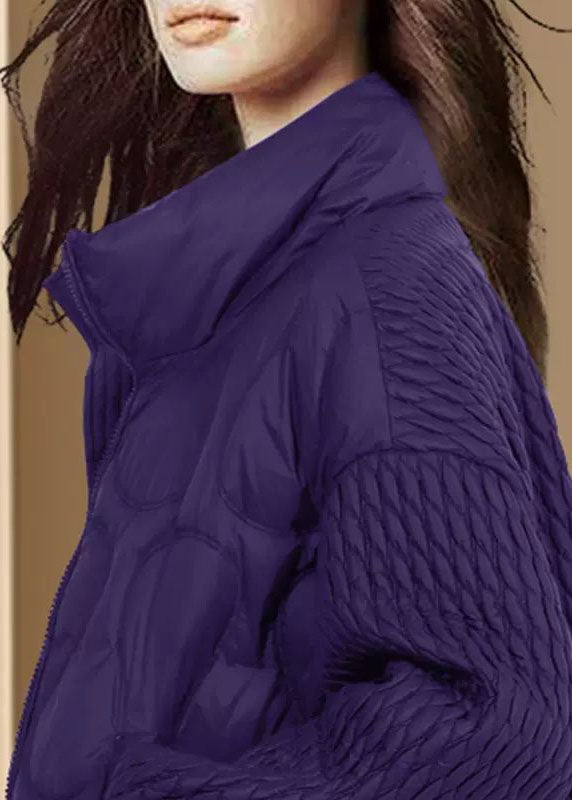  Natural Purple Stand Collar Oversized Fine Cotton Filled Witner Coat - Down Jackets - DYAVOR® 