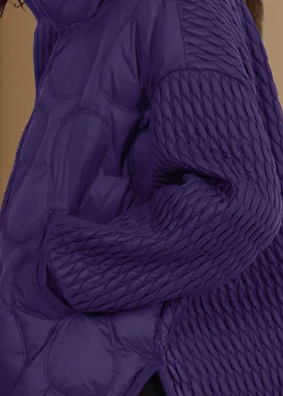  Natural Purple Stand Collar Oversized Fine Cotton Filled Witner Coat - Down Jackets - DYAVOR® 