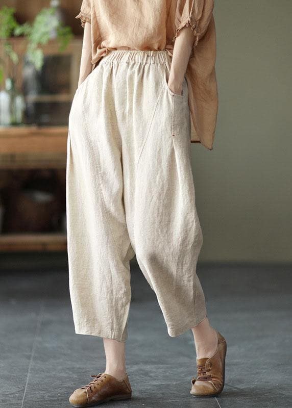 Natural Yellow Elastic Waist Summer Linen Harem Pants