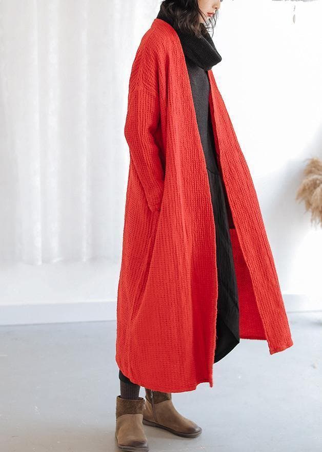 Natural red Plus Size trench coat Outfits pockets fall women coats