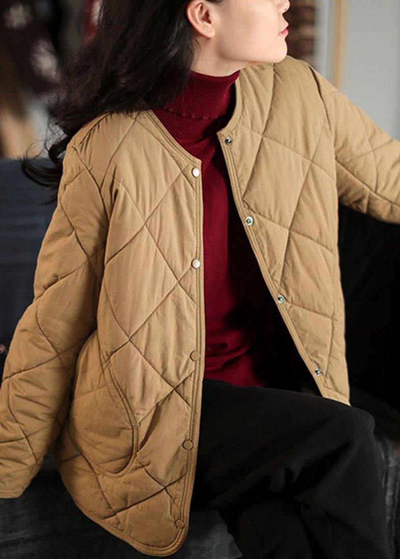  New Casual Warm Coat Khaki O Neck Pockets Women Coat - Down Jackets - DYAVOR® 