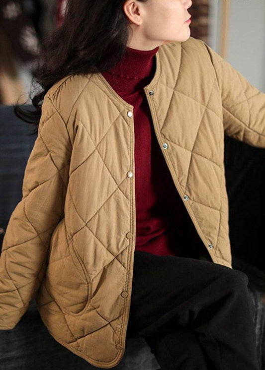  New Casual Warm Coat Khaki O Neck Pockets Women Coat - Down Jackets - DYAVOR® 