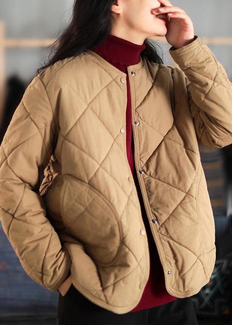  New Casual Warm Coat Khaki O Neck Pockets Women Coat - Down Jackets - DYAVOR® 