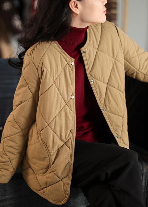  New Casual Warm Coat Khaki O Neck Pockets Women Coat - Down Jackets - DYAVOR® 