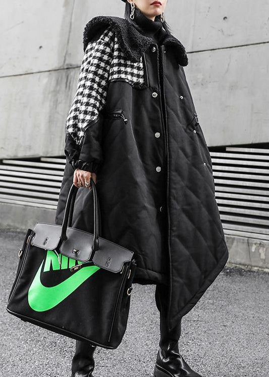  New Loose fitting winter jacket overcoat black patchwork plaid Sailor Collar coat -  - DYAVOR® 