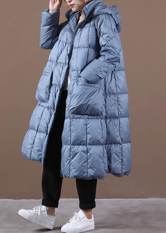  New blue down coat winter casual down jacket hooded zippered Casual outwear -  - DYAVOR® 
