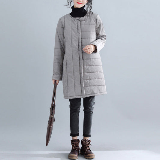  New gray Parkas Loose fitting o neck snow jackets Elegant Chinese Button winter outwear -  - DYAVOR® 