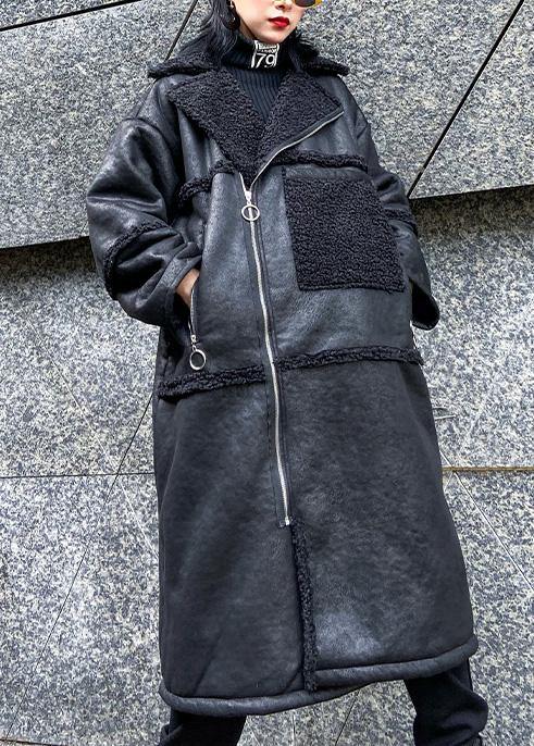  New oversized long jackets winter coats black zippered wool overcoat -  - DYAVOR® 
