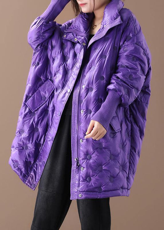  New purple duck down coat plus size down jacket winter coats stand collar zippered -  - DYAVOR® 
