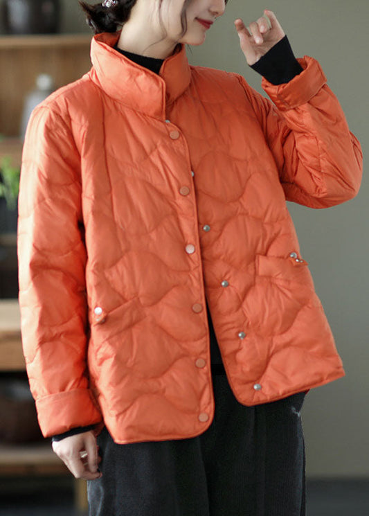  Orange Duck Down Stand Collar Loose Button Winter Down Coat - Down Jackets - DYAVOR® 