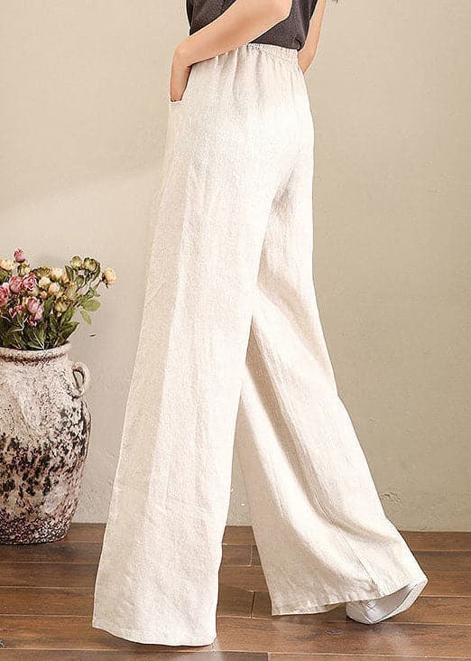  Orange Elastic Waist Linen Straight Pants Solid Color Drawstring Summer - Pants - DYAVOR® 