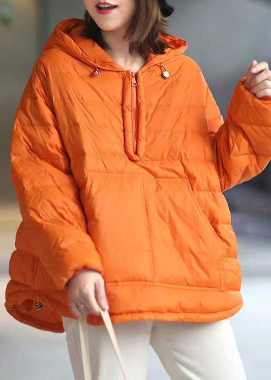  Orange Hooded Zippered Pockets Winter Duck Down Long Sleeve Down Jacket - Down Jackets - DYAVOR® 