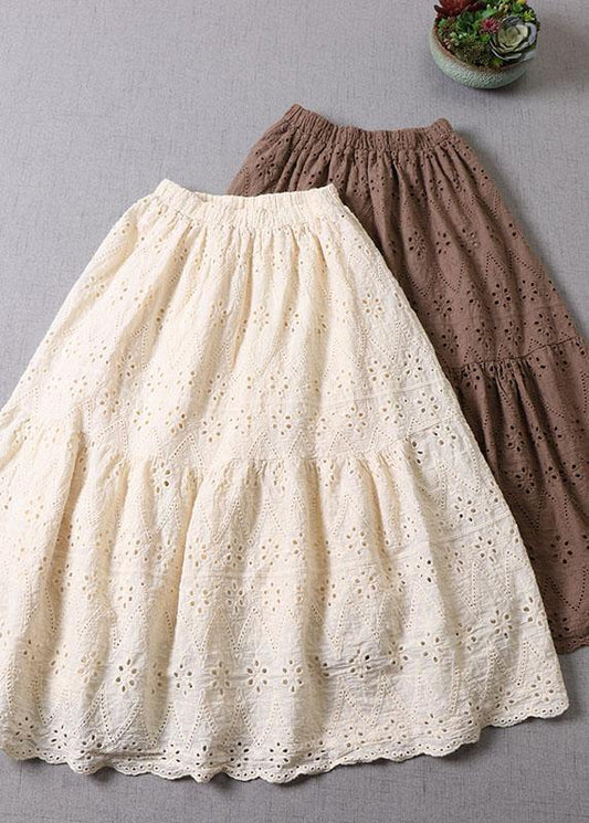 Organic Apricot Hollow Out Embroideried Fall Patchwork Skirts - Skirts - DYAVOR® 
