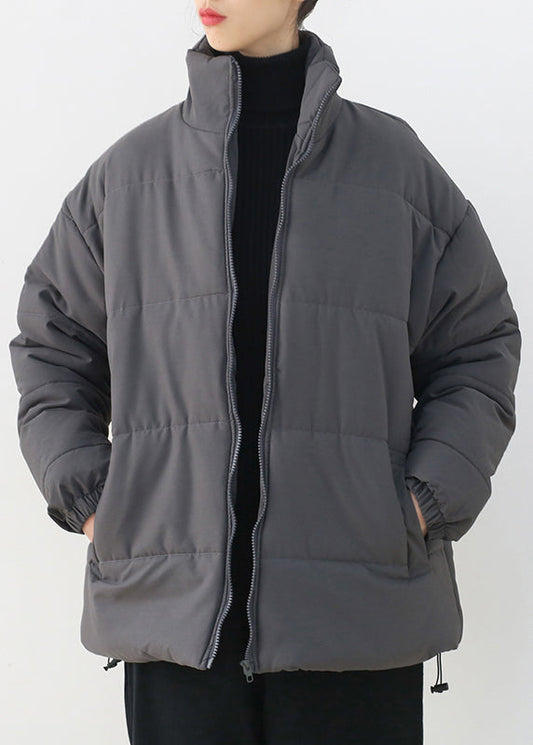  Organic Grey Stand Collar Zippered Thick Parka Winter - Down Jackets - DYAVOR® 
