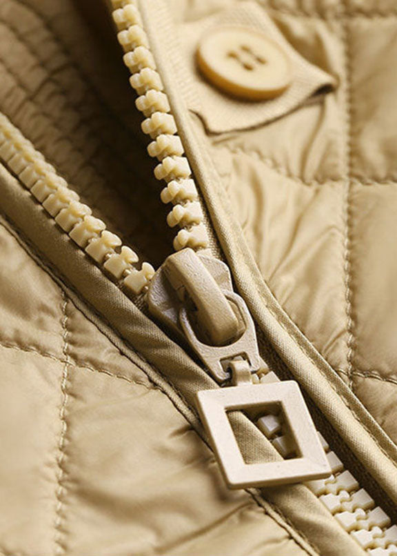  Organic Khaki Plaid Zippered Drawstring Fine Cotton Filled Hoodie Down Jackets Winter - Down Jackets - DYAVOR® 