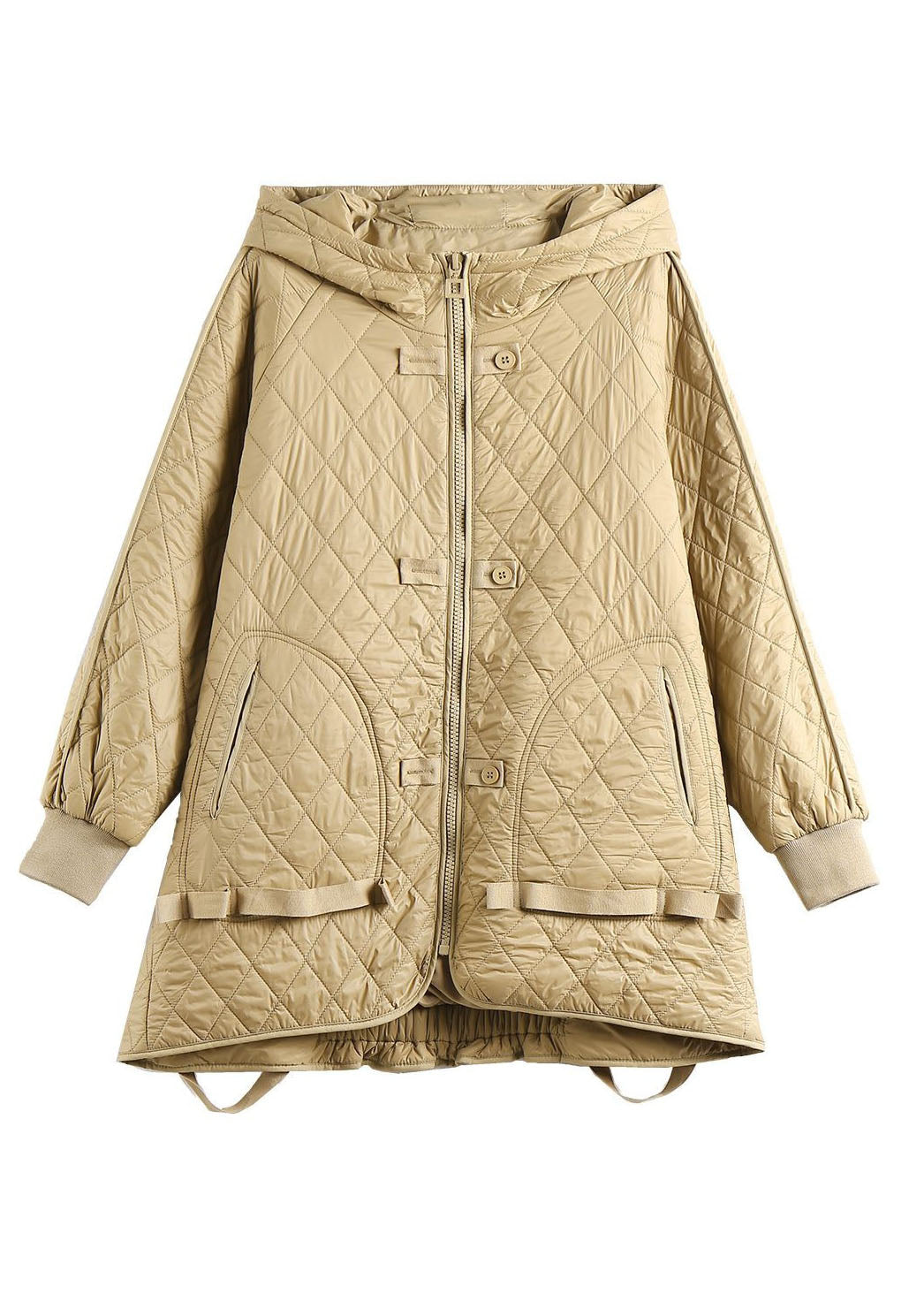  Organic Khaki Plaid Zippered Drawstring Fine Cotton Filled Hoodie Down Jackets Winter - Down Jackets - DYAVOR® 