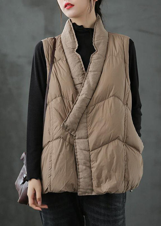  Organic Khaki Pockets Loose Casual Winter Puffer Vest - vests - DYAVOR® 