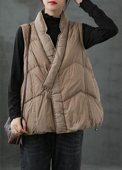  Organic Khaki Pockets Loose Casual Winter Puffer Vest - vests - DYAVOR® 