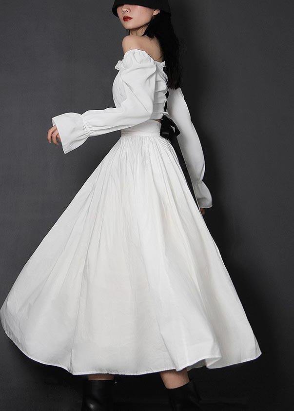  Organic White High Waist Cinched Patchwork Summer Cotton Skirts - Skirts - DYAVOR® 